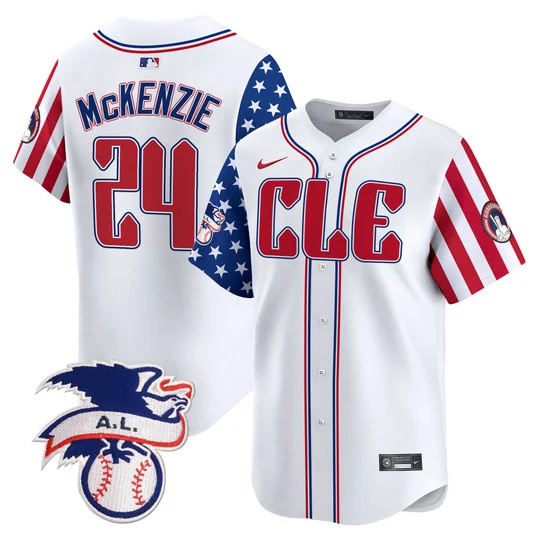 Men's Cleveland Guardians #24 Triston McKenzie White 2024 Fourth Of July Vapor Premier Limited Stitched Baseball Jersey